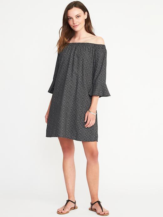 Old Navy Off The Shoulder Bell Sleeve Shift Dress For Women - Black Geo