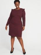 Old Navy Womens Plus-size Ruffle-trim Ponte-knit Dress Burgundy Stripe Size 1x