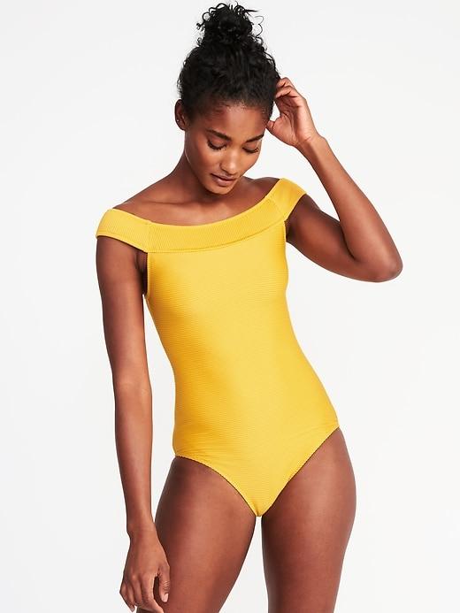 Textured Off-the-shoulder Swimsuit For Women