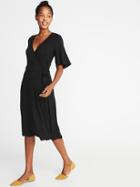 Old Navy Womens Tie-belt Bell-sleeve Dress For Women Black Size S
