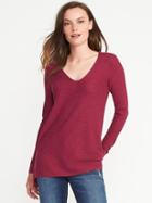 Old Navy Relaxed Textured V Neck Sweater For Women - Pink Marl