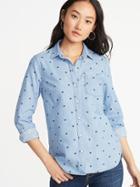 Old Navy Womens Relaxed Classic Chambray Shirt For Women Navy Dots Size Xl
