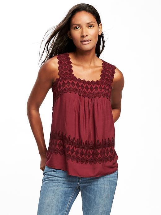 Old Navy Lightweight Cutwork Swing Tank For Women - Gosh Garnet