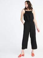 Old Navy Womens Waist-defined Sleeveless Linen-blend Jumpsuit For Women Black Size Xl