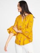 Old Navy Womens Relaxed Bell-sleeve Blouse For Women Yellow Floral Size Xl