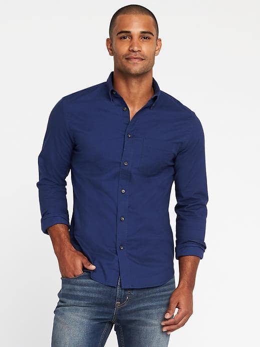 Old Navy Slim Fit Built In Flex Oxford Shirt For Men - Navy Blue