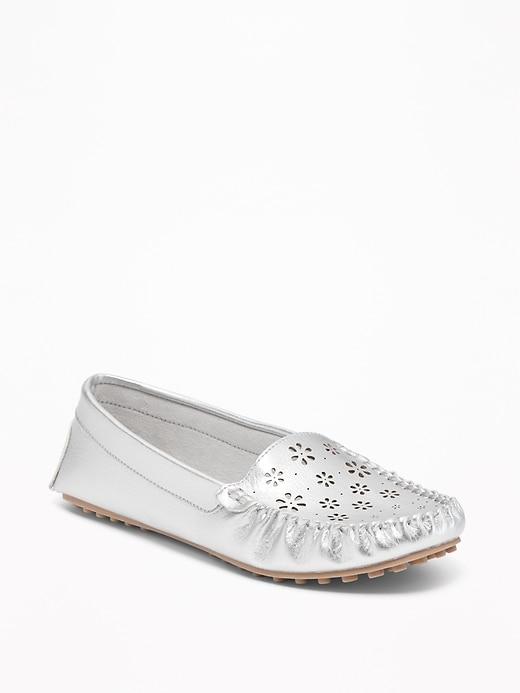 Old Navy Womens Laser-cut Driving Moccasins For Women Silver Metallic Size 7