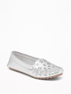Old Navy Womens Laser-cut Driving Moccasins For Women Silver Metallic Size 7