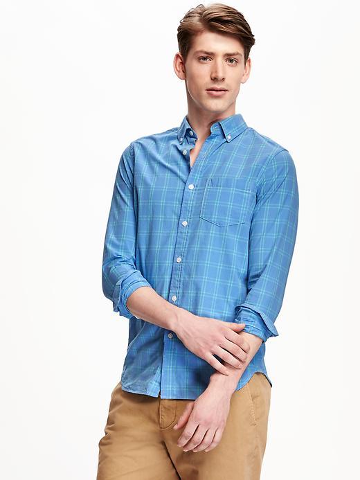 Old Navy Regular Fit Classic Plaid Shirt For Men - Cabana Blue