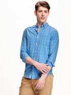 Old Navy Regular Fit Classic Plaid Shirt For Men - Cabana Blue
