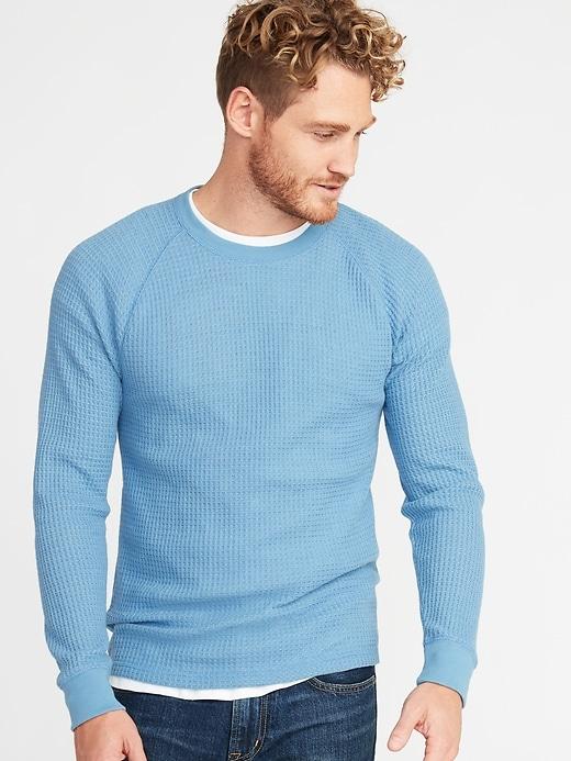 Old Navy Mens Chunky Textured Thermal-knit Tee For Men Left Banke Blue Size Xs