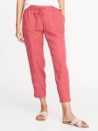 Old Navy Womens Mid-rise Tencel Soft Utility Pants For Women Berry Sorbet Size M