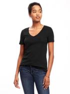 Old Navy Semi Fitted V Neck Tee For Women - Black