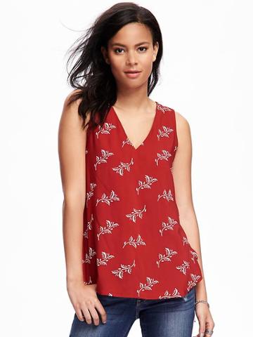 Old Navy Printed Shirred Back Blouse For Women - Red Spice