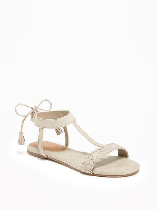 Old Navy Sueded Tie Back T Strap Sandals For Women - Cement