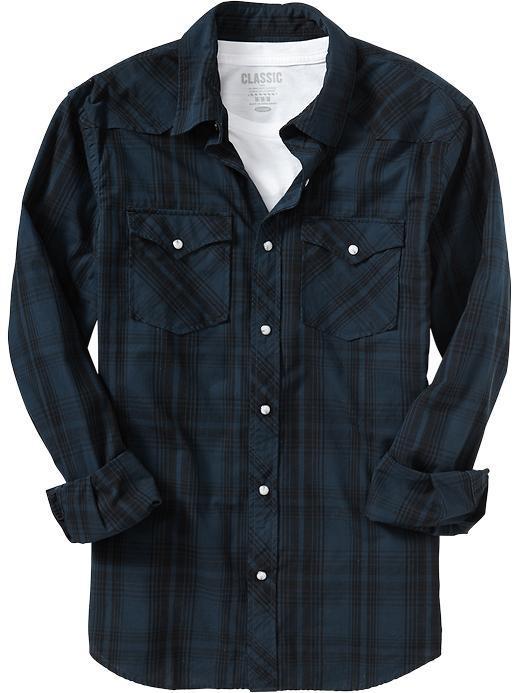 Old Navy Old Navy Mens Plaid Western Shirts - Black Plaid