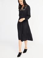 Old Navy Womens Embroidered-yoke Waist-defined Dress For Women Black Size Xxl