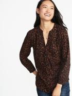 Old Navy Womens Relaxed Button-front Floral Tunic For Women Black Ditsy Floral Size Xs
