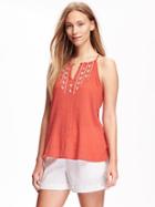 Old Navy High Neck Gauze Top For Women - Warm Sunset