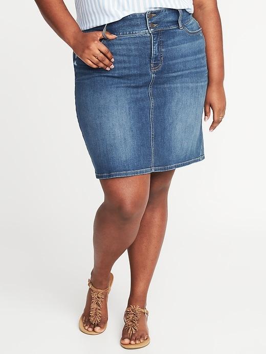 Old Navy Womens Smooth & Slim Plus-size High-rise Denim Pencil Skirt Medium Wash Size 22