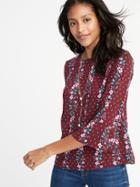 Old Navy Womens Bell-sleeve Swing Top For Women Burgundy Floral Size Xl