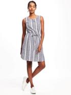 Old Navy Linen Blend Tie Waist Dress For Women - Navy Stripe