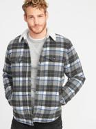 Old Navy Mens Plaid Wool-blend Sherpa-lined Shirt Jacket For Men Gray Plaid Size Xxl