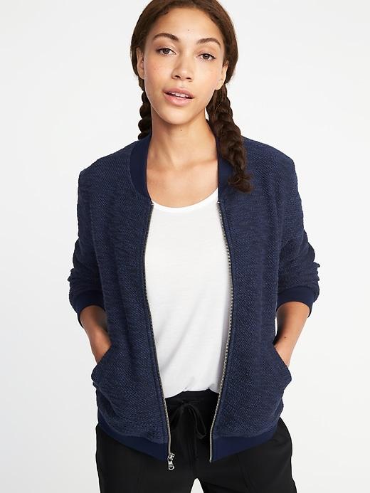 Old Navy Womens Boucl-knit Bomber Jacket For Women Indigo Size M
