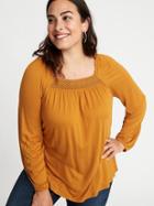 Old Navy Womens Relaxed Plus-size Crochet-trim Top Tobacco Leaf Size 2x