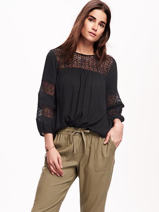 Old Navy Lace Sleeve Gauze Boho Blouse For Women - Black