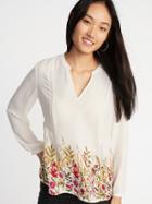 Old Navy Womens Floral-print Georgette Swing Blouse For Women White Floral Hem Size L
