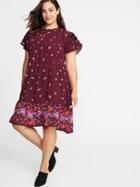 Old Navy Womens High-neck Plus-size Swing Dress Burgundy Floral Size 4x