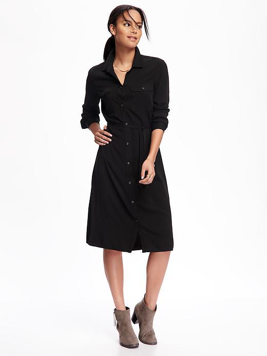 Old Navy Tie Front Midi Shirt Dress For Women - Blackjack