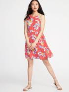 Old Navy Womens Sleeveless Tiered Swing Dress For Women Red Print Size Xxl