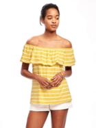 Old Navy Relaxed Off The Shoulder Swing Top For Women - Lime Stripe