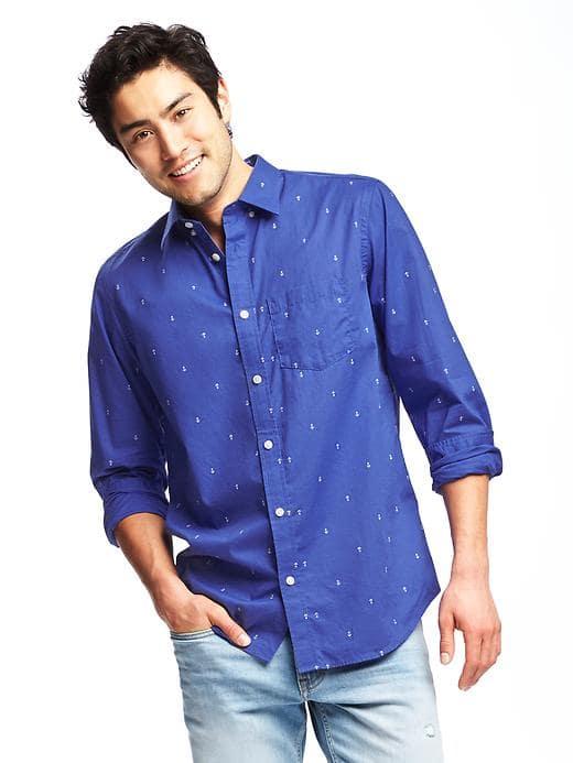 Old Navy Regular Fit Classic Printed Shirt For Men - Ultraviolet