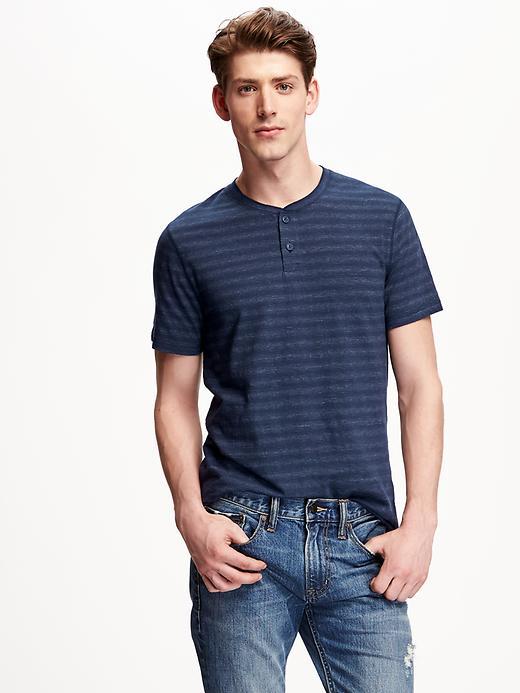 Old Navy Textured Stripe Henley For Men - Navy Blue