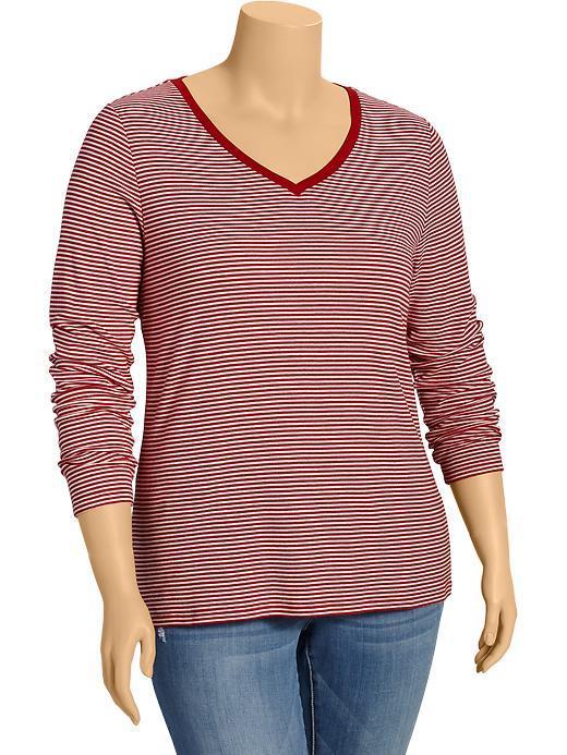 Womens Plus Perfect V Neck Tees Size 1x Plus - Red Stripe