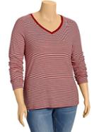 Womens Plus Perfect V Neck Tees Size 1x Plus - Red Stripe
