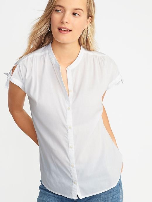 Tie-sleeve Button-front Shirt For Women