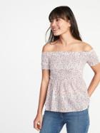 Old Navy Womens Relaxed Off-the-shoulder Smocked Top For Women Floral Size S