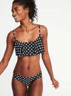 Old Navy Womens Ruffle-trim Swim Top For Women Black Dots Size Xl