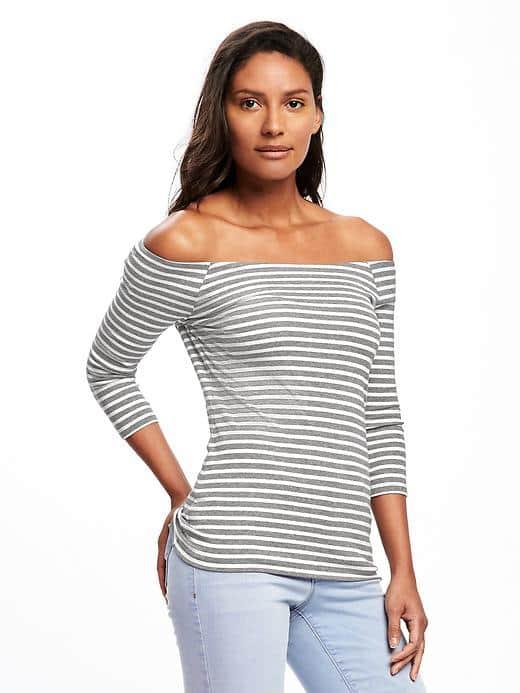 Old Navy Semi Fitted Off Shoulder Top For Women - Gray Stripe