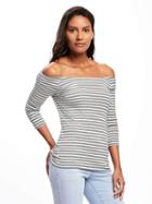 Old Navy Semi Fitted Off Shoulder Top For Women - Gray Stripe
