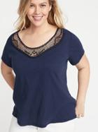 Slub-knit Crochet-lace Trim Plus-size Top