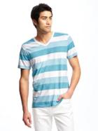 Old Navy Soft Washed V Neck Tee For Men - Stripe Green