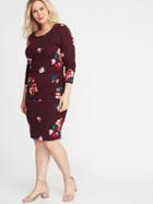 Old Navy Womens Jersey Scoop-neck Plus-size Bodycon Dress Burgundy Floral Size 3x