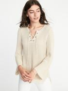 Old Navy Womens Lace-yoke Bell-sleeve Sweater For Women Chai Latte Size Xl