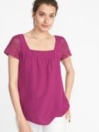 Old Navy Womens Crochet-sleeve Top For Women Boysenberry Juice Size L