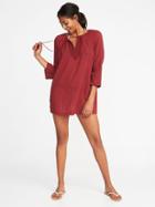 Old Navy Womens Embroidered Tassel-tie Swim Tunic For Women Golly Gee Garnet Size S